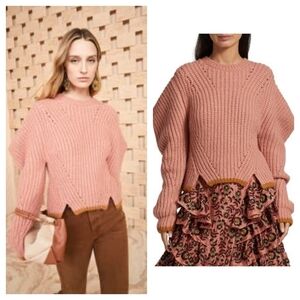 Ulla Johnson L Lorena alpaca wool sweater pink puff sleeves
